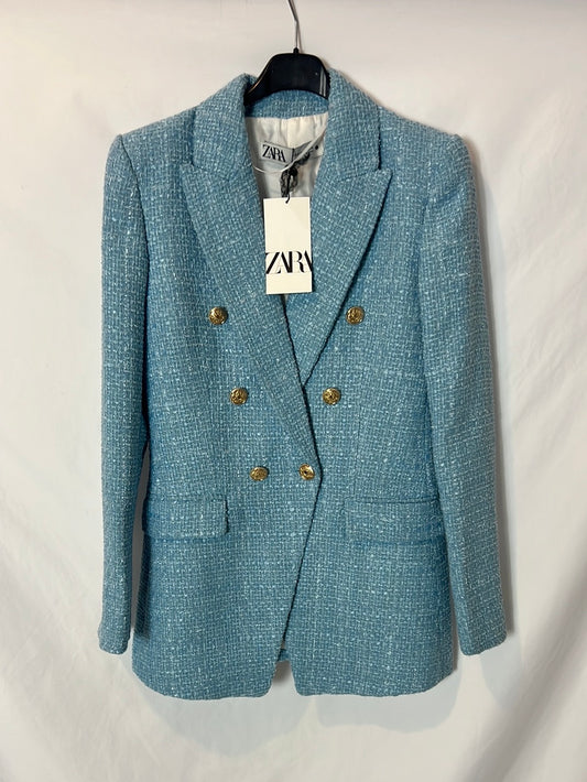 ZARA. Blazer azul claro tweed. T XS