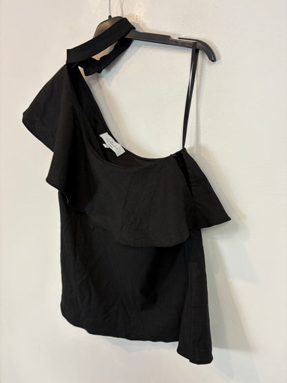 L'ACADEMIE. Black Linen Asymmetrical Ts Top