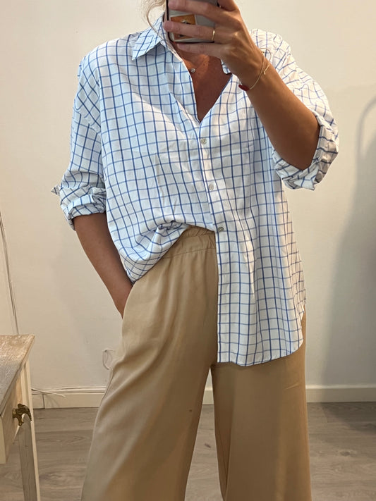 ZARA. Camisa blanca cuadros T.m