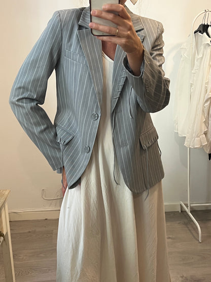 KA-KD. Gray blazer with Ts stripes