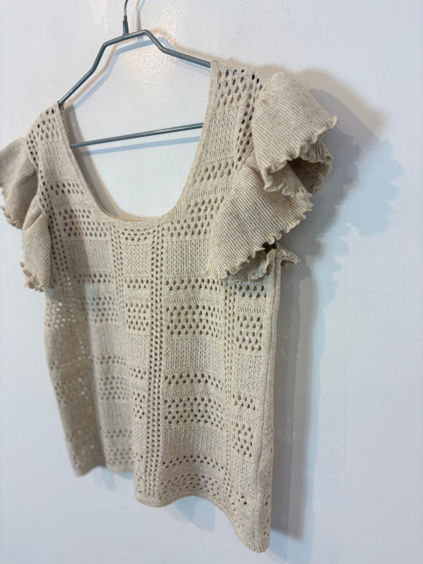 UTERQÜE. Conjunto beige de punto calado