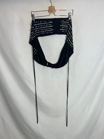 SHEIN. Top/banda licra negra perlas. T S
