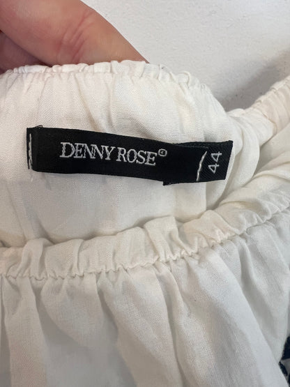 DENNY ROSE. Vestido midi blanco bordados en negros