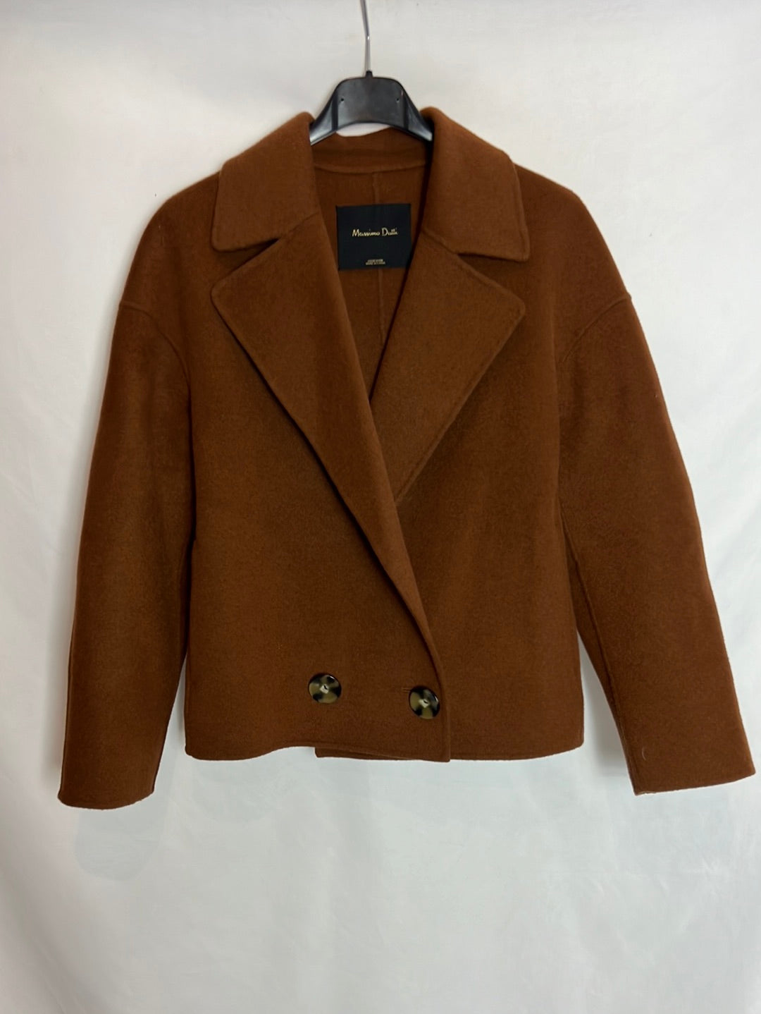 MASSIMO DUTTI. Chaqueta lana marrón crop. T XS