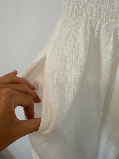 OTRAS. Vestido midi blanco palabra de honor. T S