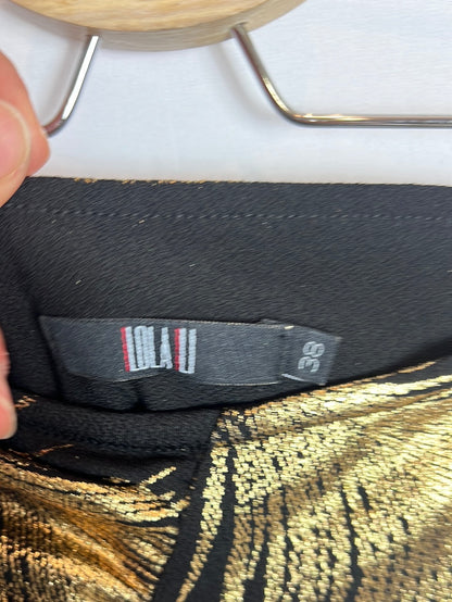 LOLA LI. Black and gold stretch midi skirt. Size 38