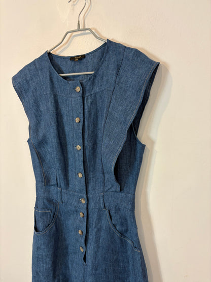 MASSIMO DUTTI. Vestido largo denim lino