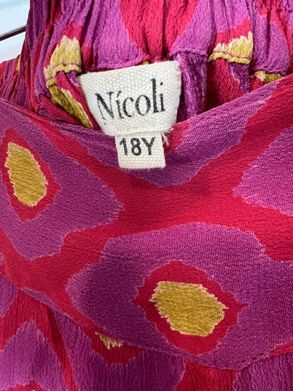 NÍCOLI. Pantalón  pata ancha estampado rosas. T 18 (S)