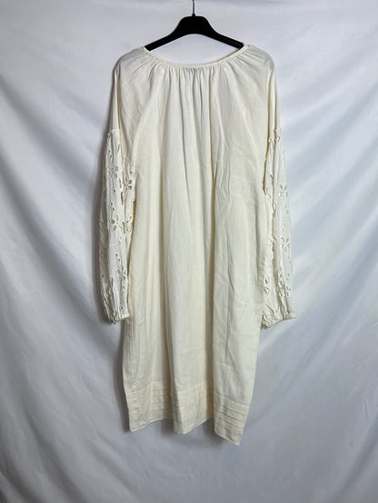 MANGO. Vestido algodón blanco volante. T XS