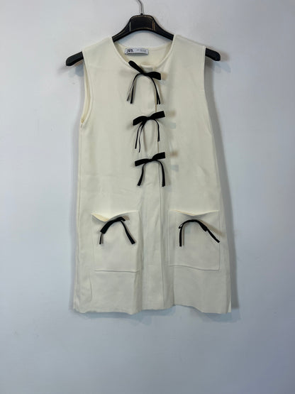 ZARA. Vestido punto lazos T.s