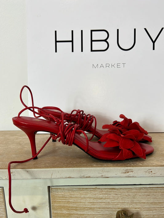 ZARA. Red floral sandals, size 40