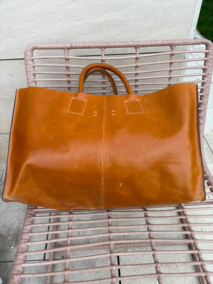ZARA HOME. Bolso shopper camel piel