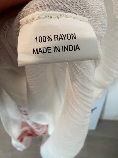 BUGANVILIA. Vestido blanco flores bordadas rojas T.3xl