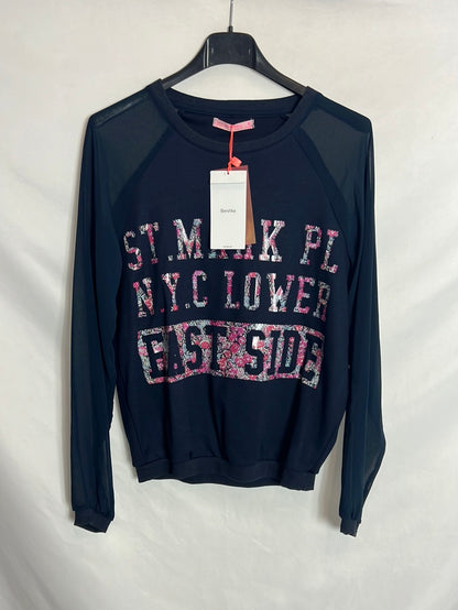 BERSHKA. Sudadera azul doble textura. T S