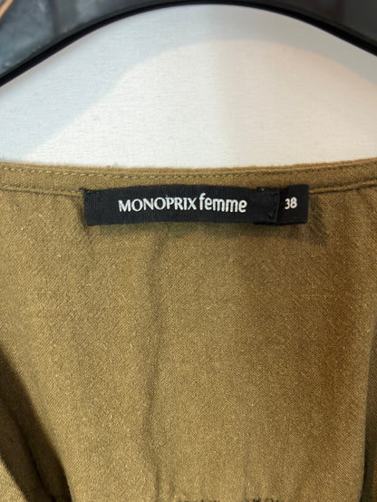 MONOPRIX. Vestido midi verde abotonado. T M