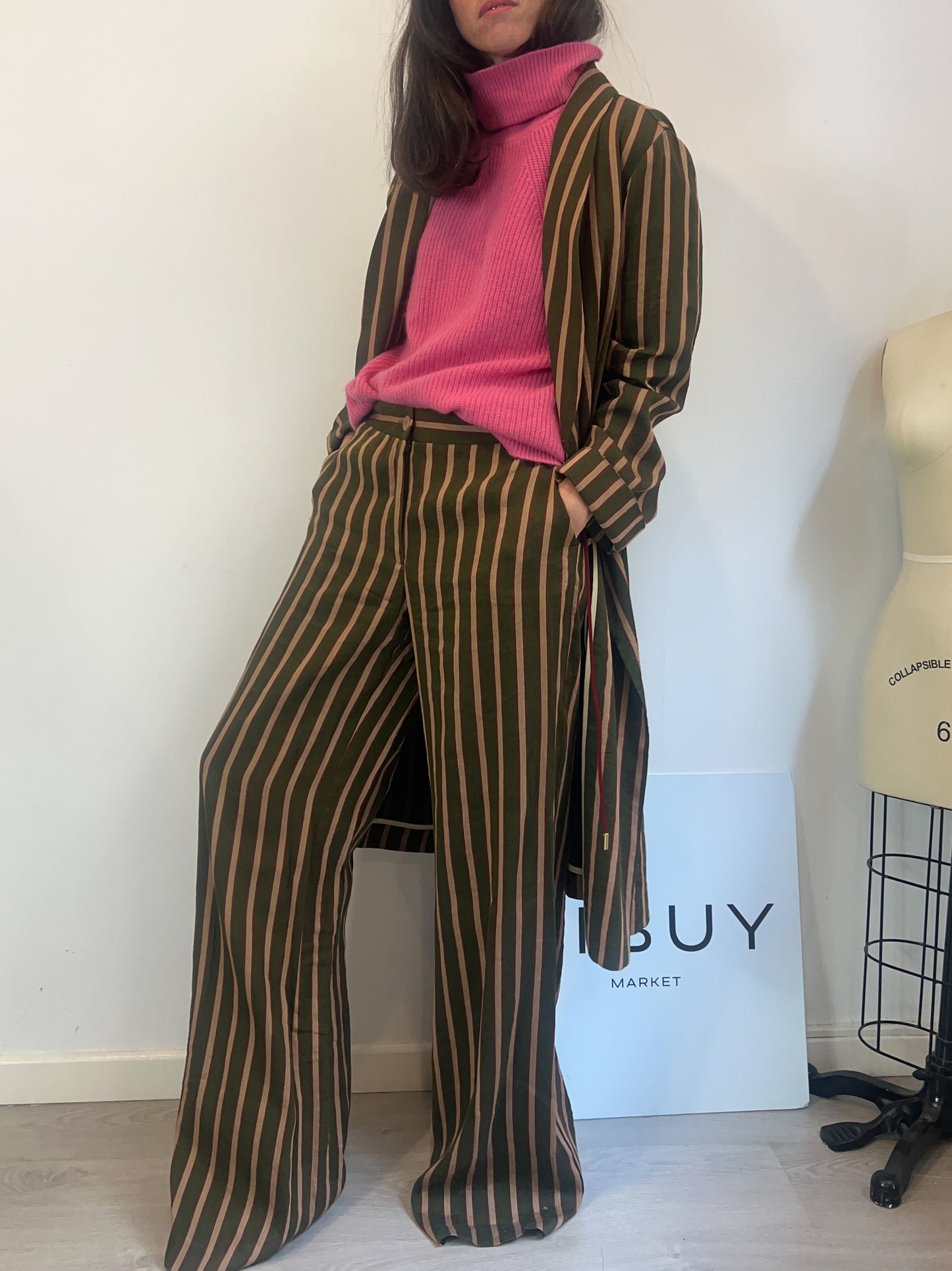 MOMONI. Chaqueta larga rayas mezcla