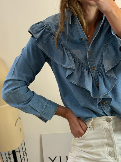 CIMINY. Camisa denim ligera volante