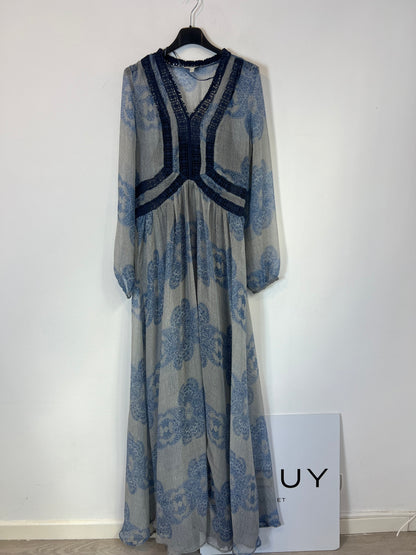 TRUCCO. Vestido largo gasa estampados azules. T M