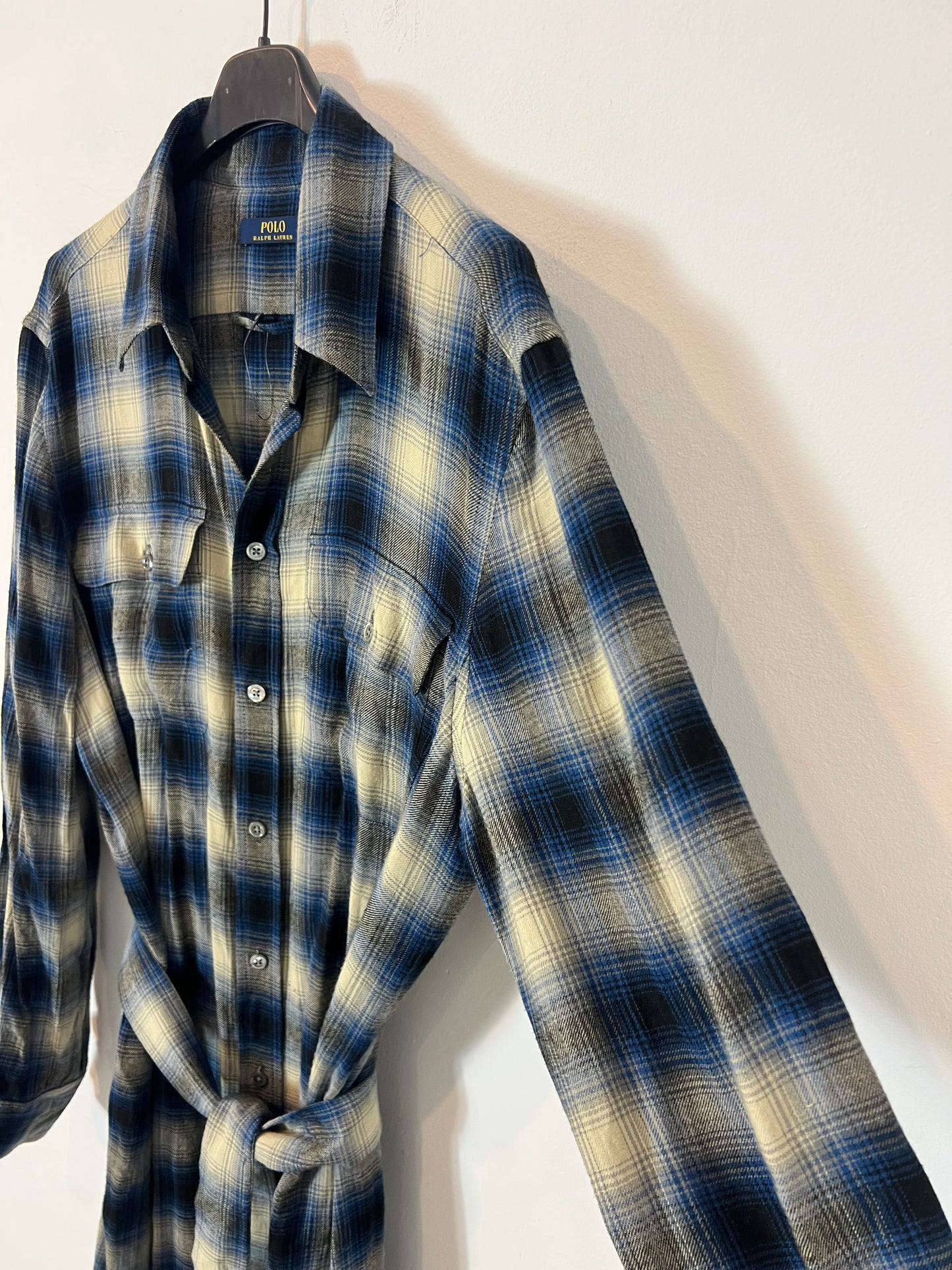 POLO RALPH LAUREN. Vestido largo camisero cuadros con lana T.m (Tara)