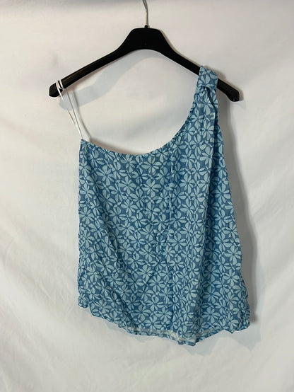 MINDTRAVELER. Asymmetrical blue floral top TU(s/m)