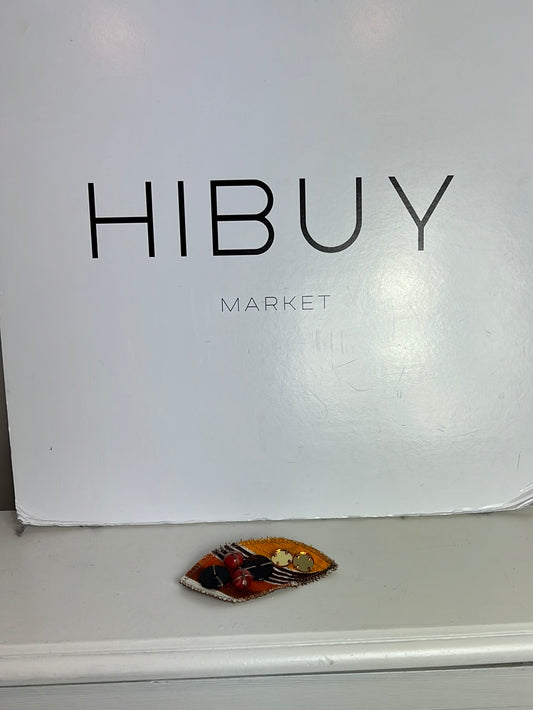 MEW MEW. Fabric and rhinestone brooch