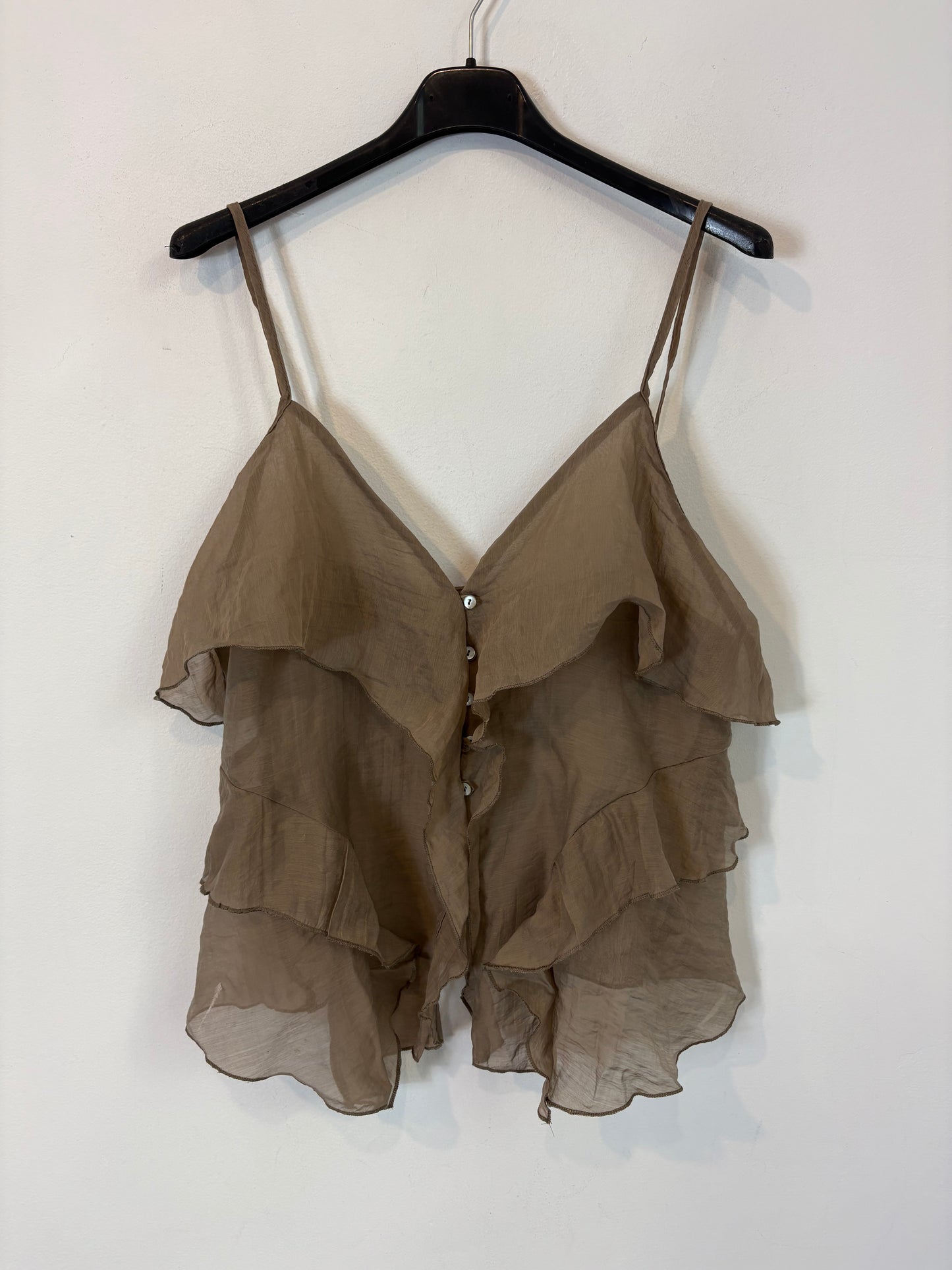 ZARA. Brown ruffled Ts top