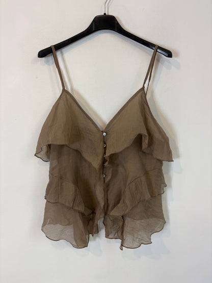ZARA. Brown ruffled Ts top