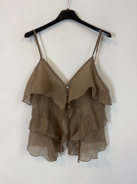 ZARA. Brown ruffled Ts top