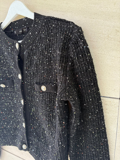 MANGO. Chaqueta tweed mini lentejuelas. T S