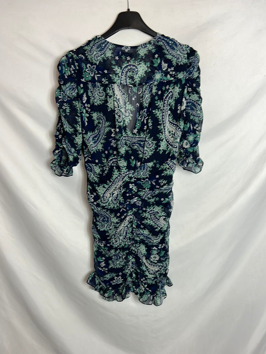 ZARA. Vestido azul fruncidos. T L