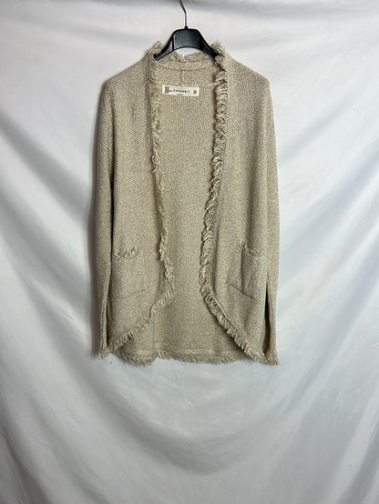 ZARA. Chaqueta punto beige hilos dorados. T M