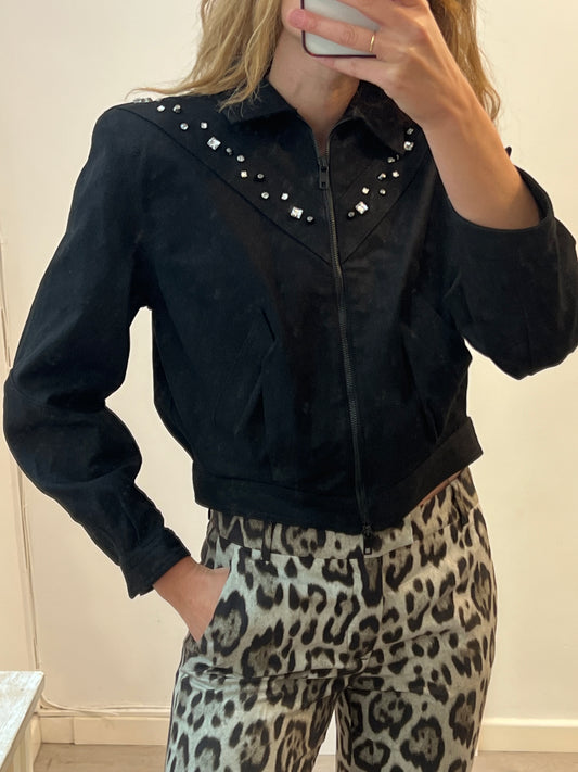 ZARA. chaqueta denim negra tachuelas T.m