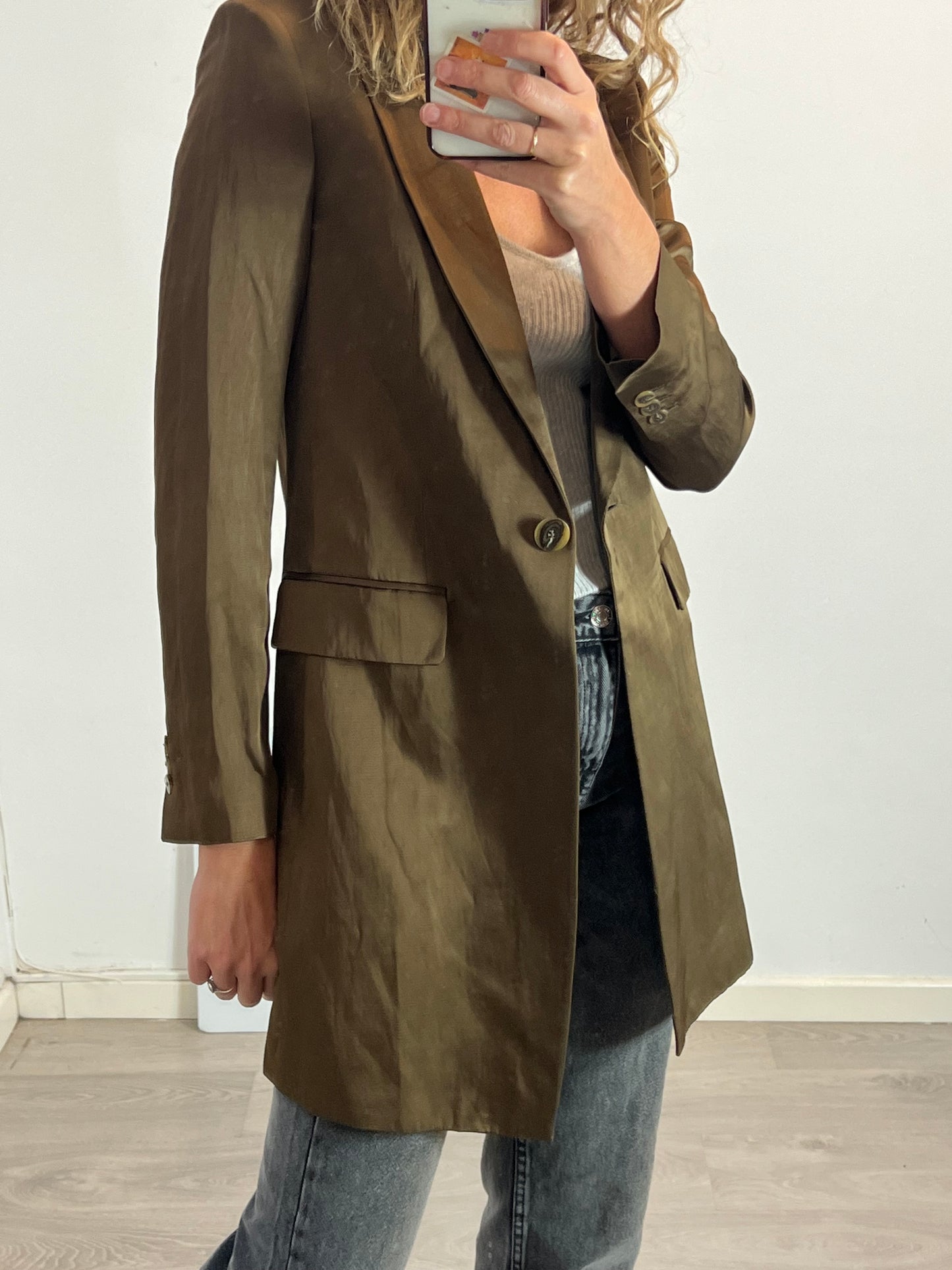 MASSIMO DUTTI. Blazer larga cobriza T.36 (tara)