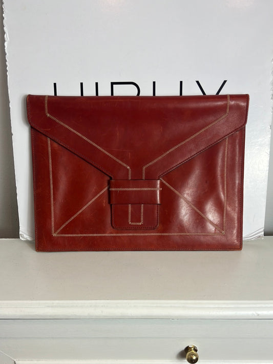 CHANTAL DE VASSIEU. Cartera de mano piel marrón