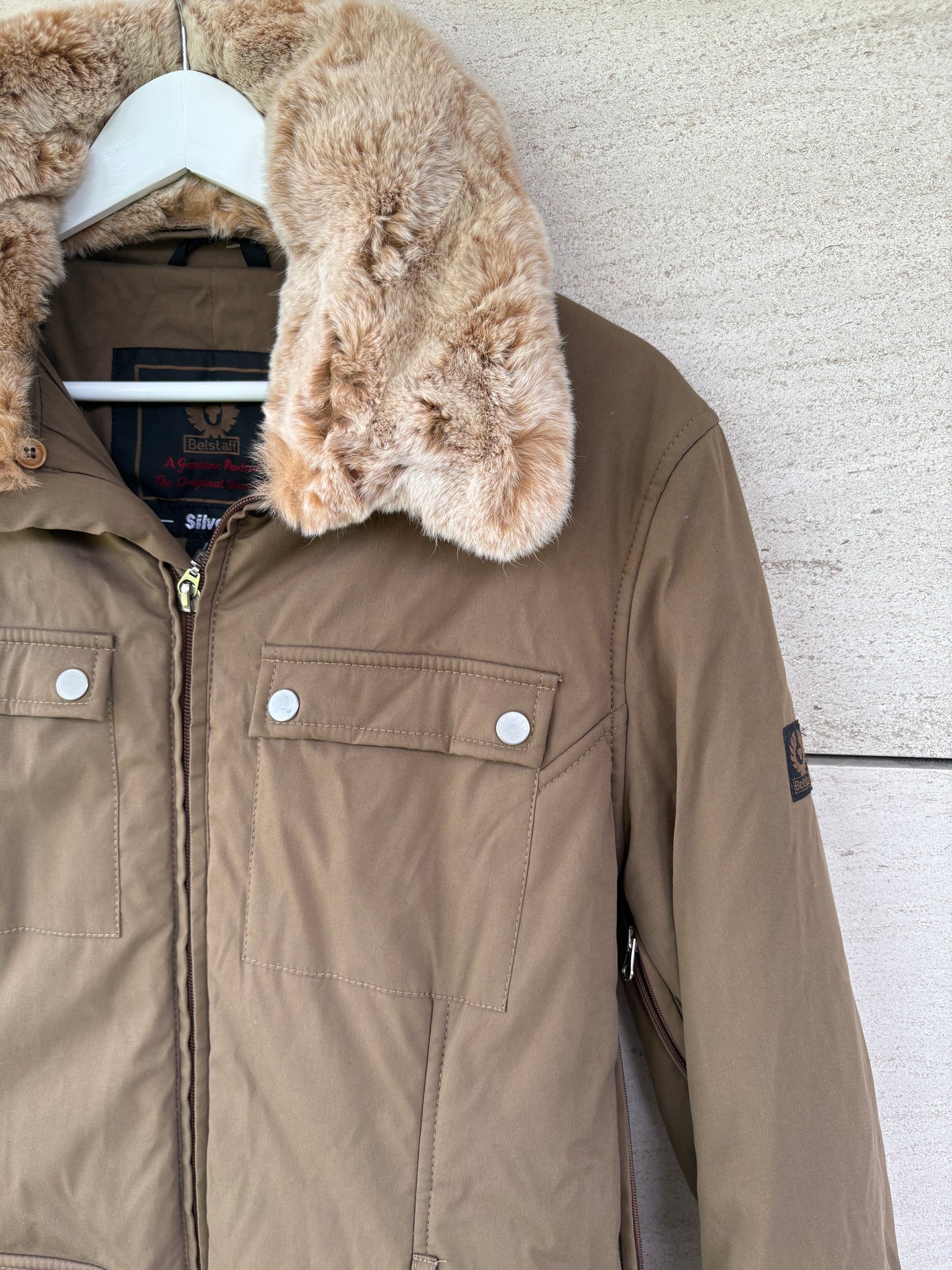 BELSTAFF. Khaki green quilted jacket with pockets. TM