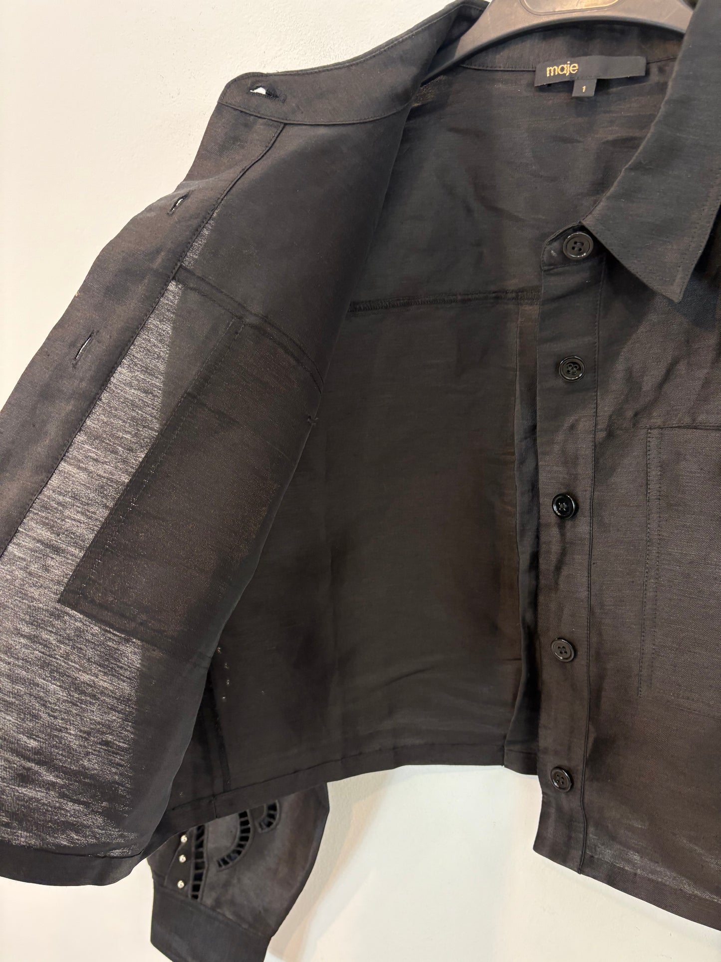 MAJE. Camisa corta lino calada T.1(S)