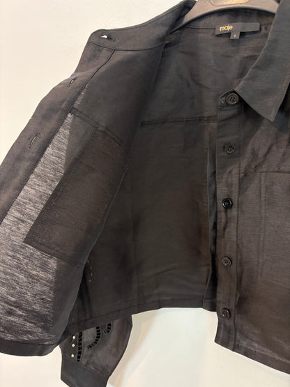 MAJE. Camisa corta lino calada T.1(S)