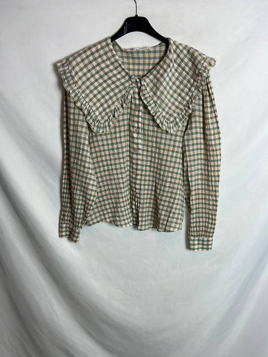 MANGO. Blusa cuadros cuello bebé T.s