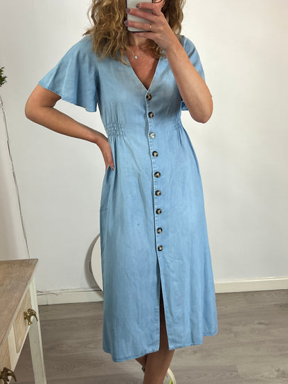 ZARA. Vestido midi denim fluido T.s