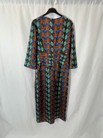 UTERQÜE. Vestido midi estampado satinado. T M