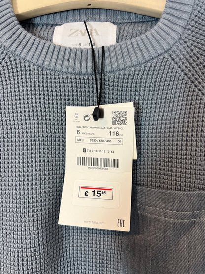 ZARA. Blue sweater with pocket detail. Size 6 years