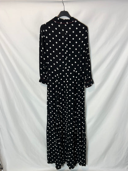 ZARA. Vestido negro largo lunares. T S