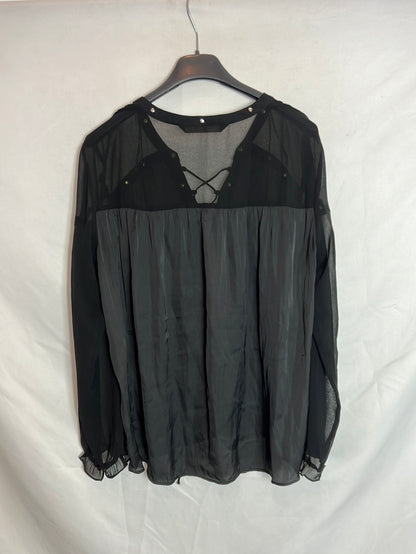 ZARA. Black double-textured blouse. TM