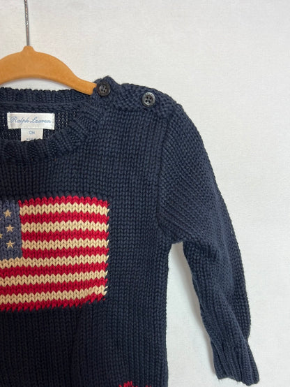 RALPH LAUREN. Jersey azul bandera. T 12meses
