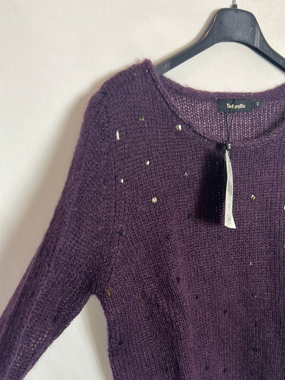 TINTORETTO. Eggplant sweater with sequin details. T 2 (M)