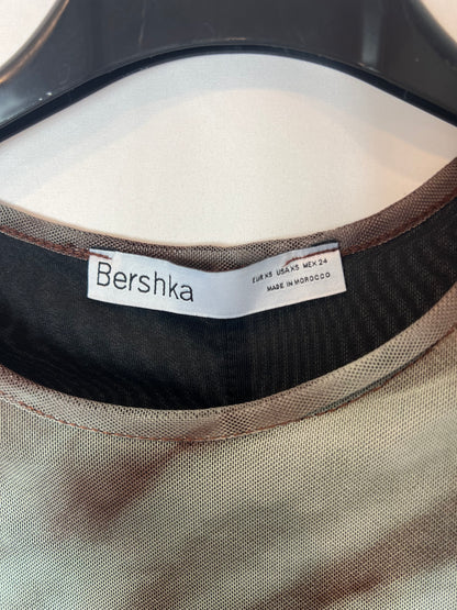 BERSHKA. Vestido fruncido verde T.xs