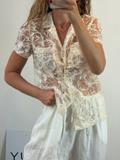 MAJE. Blusa encaje bolsillo