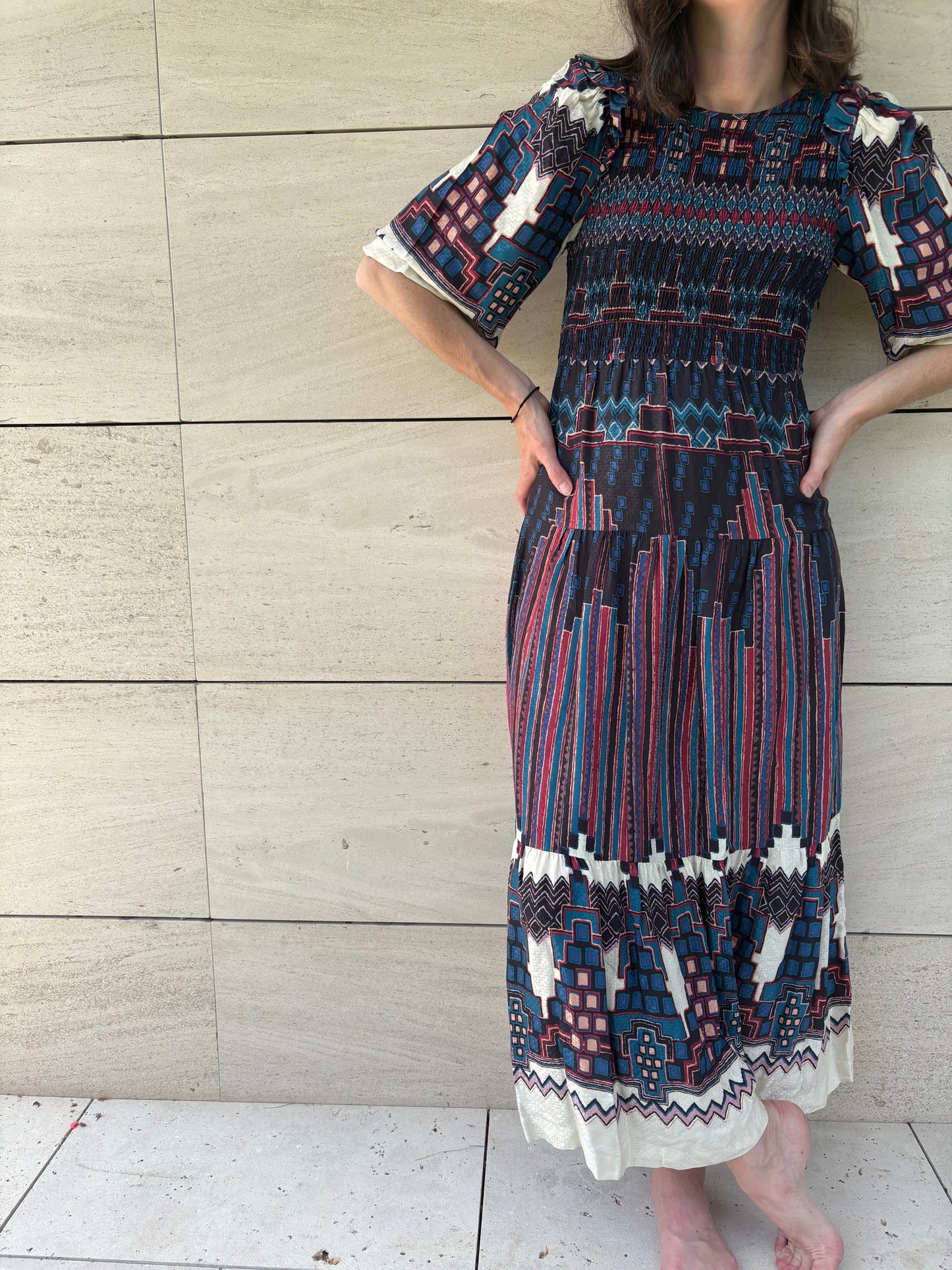 BA&SH. Vestido nido abeja estampado T.xs