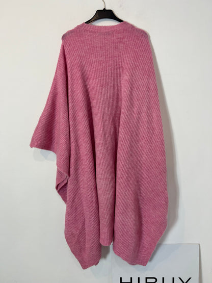 ZARA. Poncho rosa largo canalé T.m