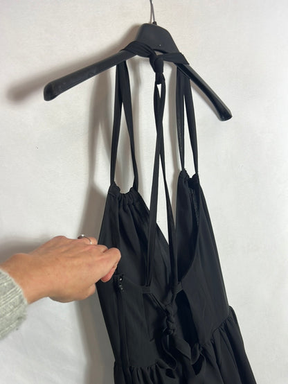 H&M. Vestido largo negro gasa. T 38